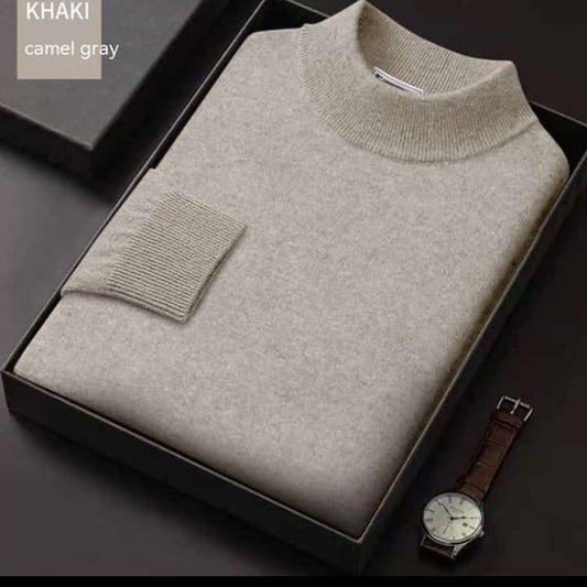 Pull Col Montant Camel Gris