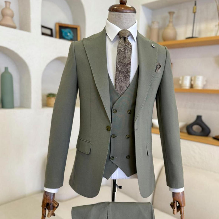 Costume Trois Pièces Vert Kaki Monceau